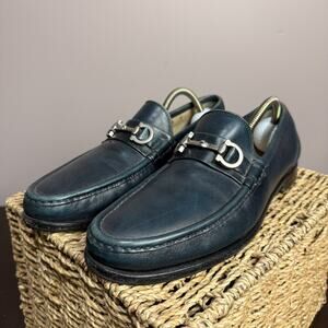 SALVATORE FERRAGAMO PARIGI Dark blue denim Calf Leather Women Loafers Size 8 D